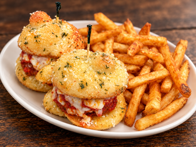 Garlic Knot Meatball Parm Sliders.