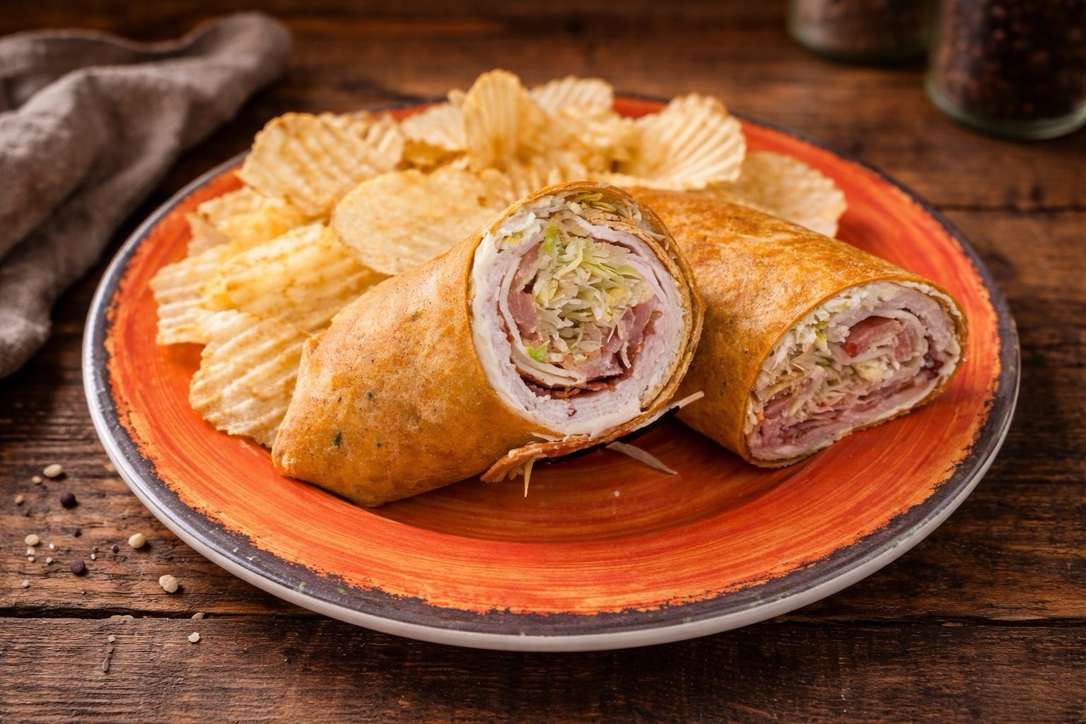 Turkey Club Wrap with Chips.